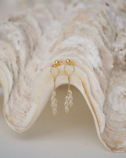 Boucle d'oreille pendante chaîne et perles de cristal