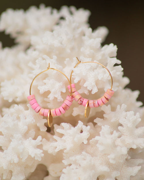 Creole earrings with pink stones