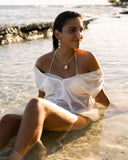 boucle oreille pendante perles plates détail bijou Jubai Swimwear Guadeloupe
